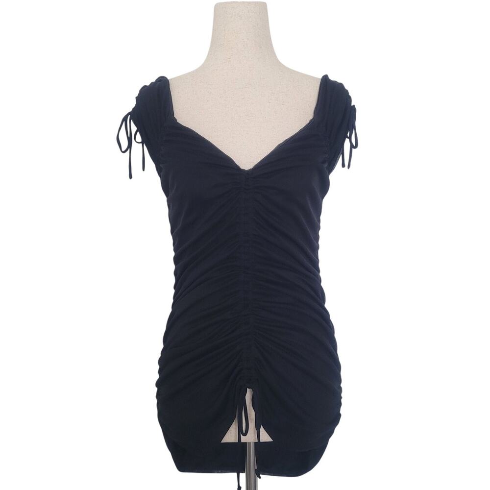 Express Ruched Mesh Top Size L Black Fairy Grunge Witchy Goth Whimsigoth Y2k